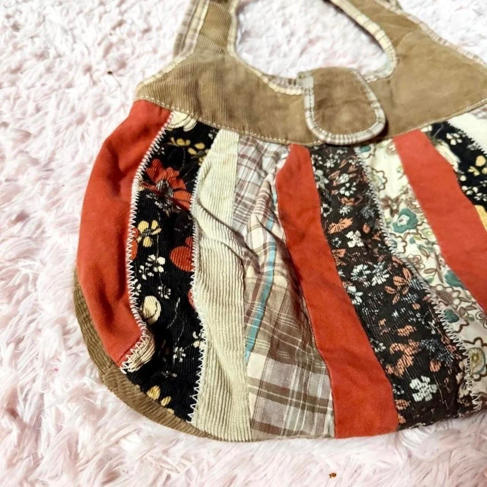 Y2K Patchwork Corduroy Boho Earthy Hippie Hobo Bag Lagenlook Indie Festival
